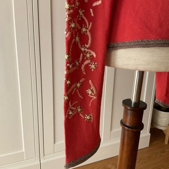 Roberta Scarpa Knit Lab Embroidered Cardigan Sweater Size 14 Orange - Picture 6 of 15